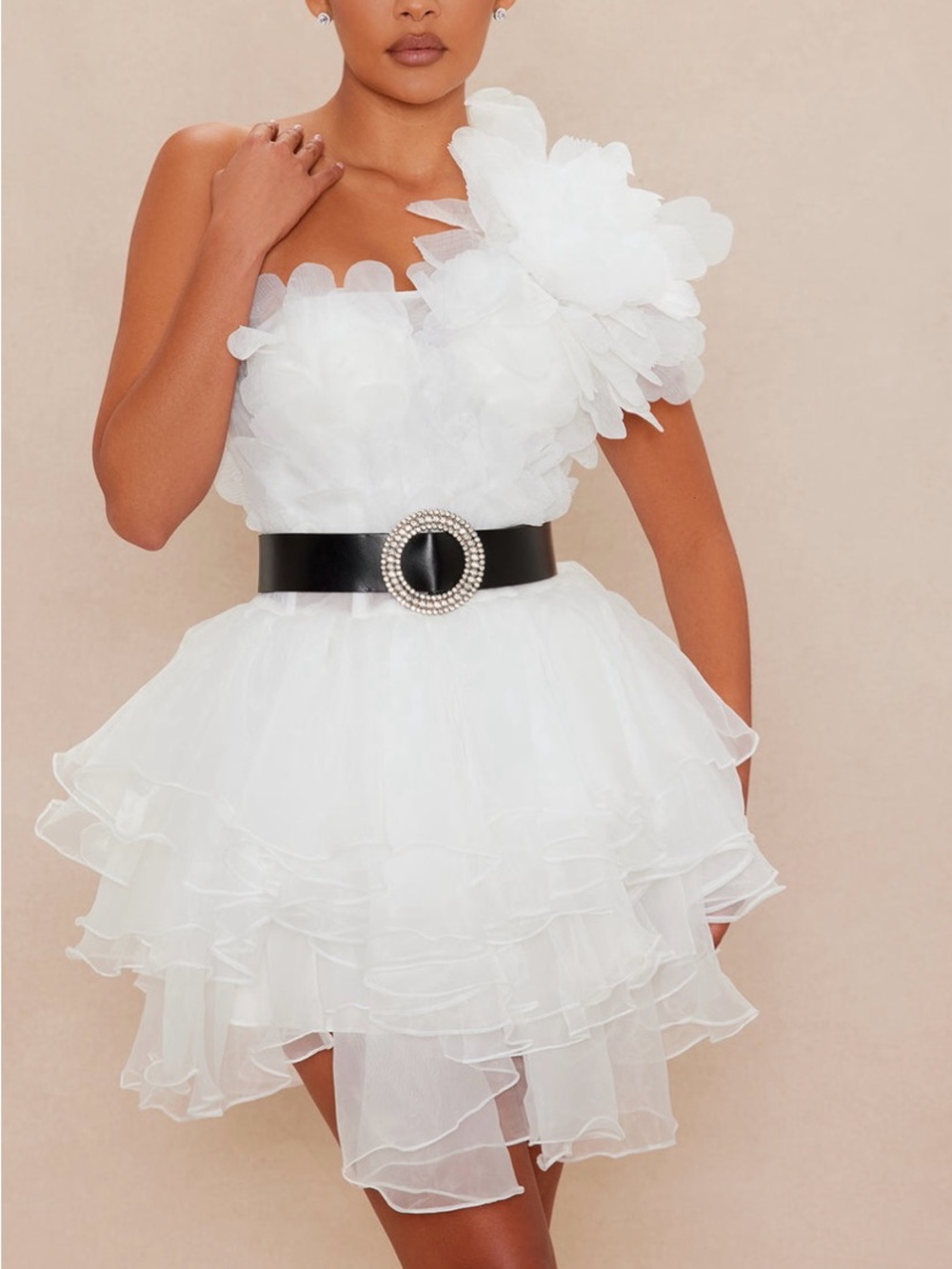 Fashion Nova Nova Luxe Mia Organza One-Shoulder Ruffle Mini Dress